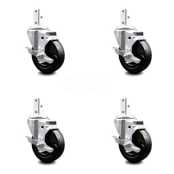 Service Caster 4 Inch Hard Rubber Wheel Swivel 7/8 Inch Square Stem Caster Set with Brake SCC SCC-SQ20S414-HRS-TLB-78-4 - main